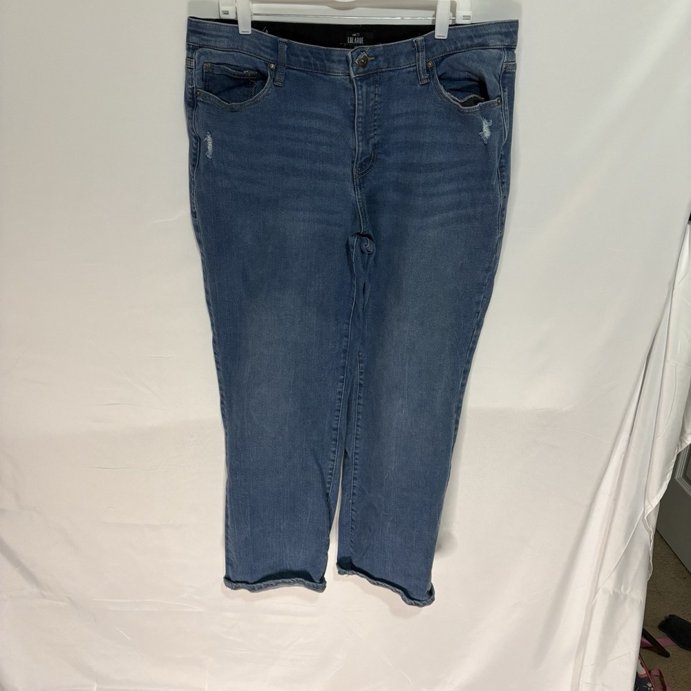 Lularoe Womens Jeans Light Wash Stretchy Size 32 Distressed Straight Leg Blue